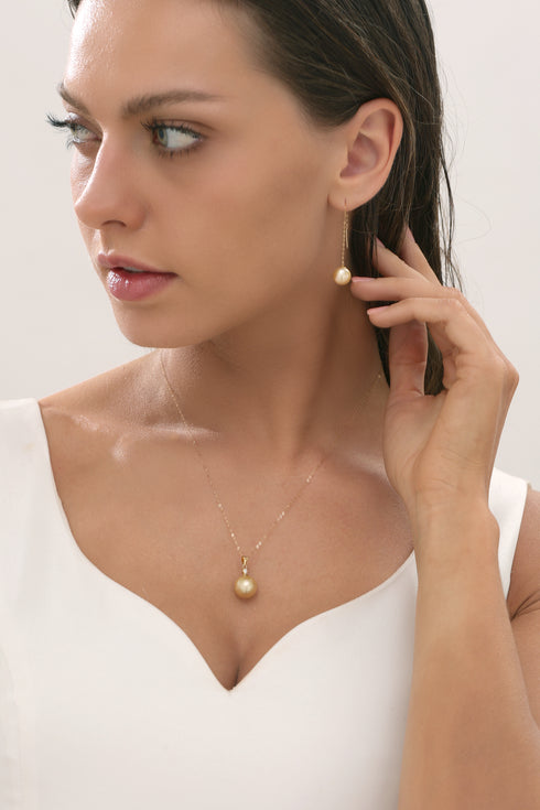 18K Gold Golden South Sea Pearl & Gloria Pendant Necklace - House Of Pearls